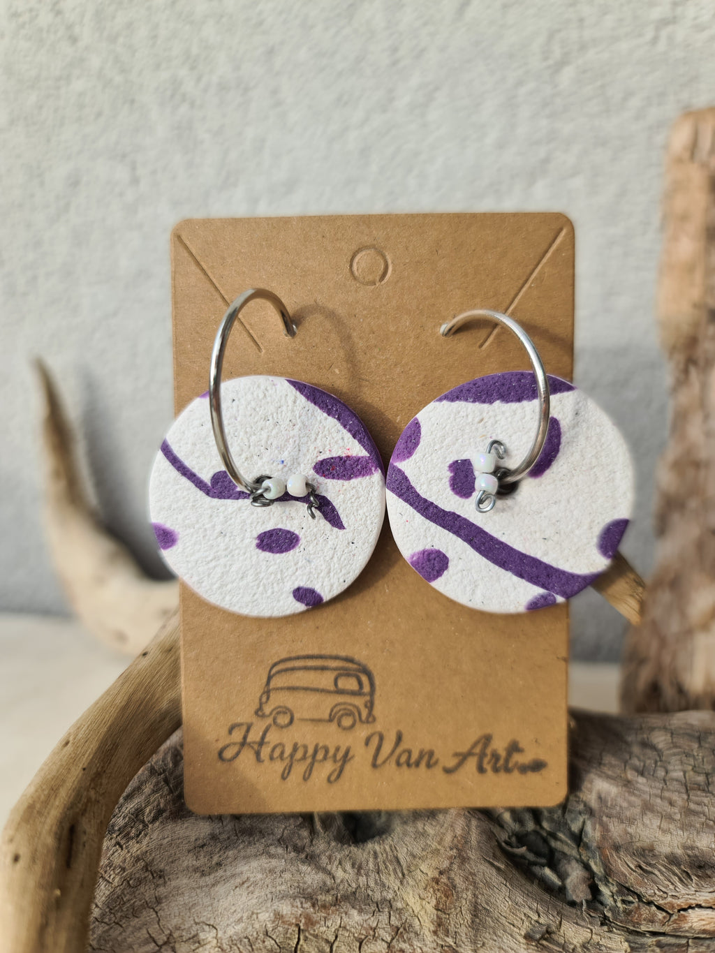 Purple Swirl Clay Hoop Earrings – Handmade Polymer Clay Statement Jewelry