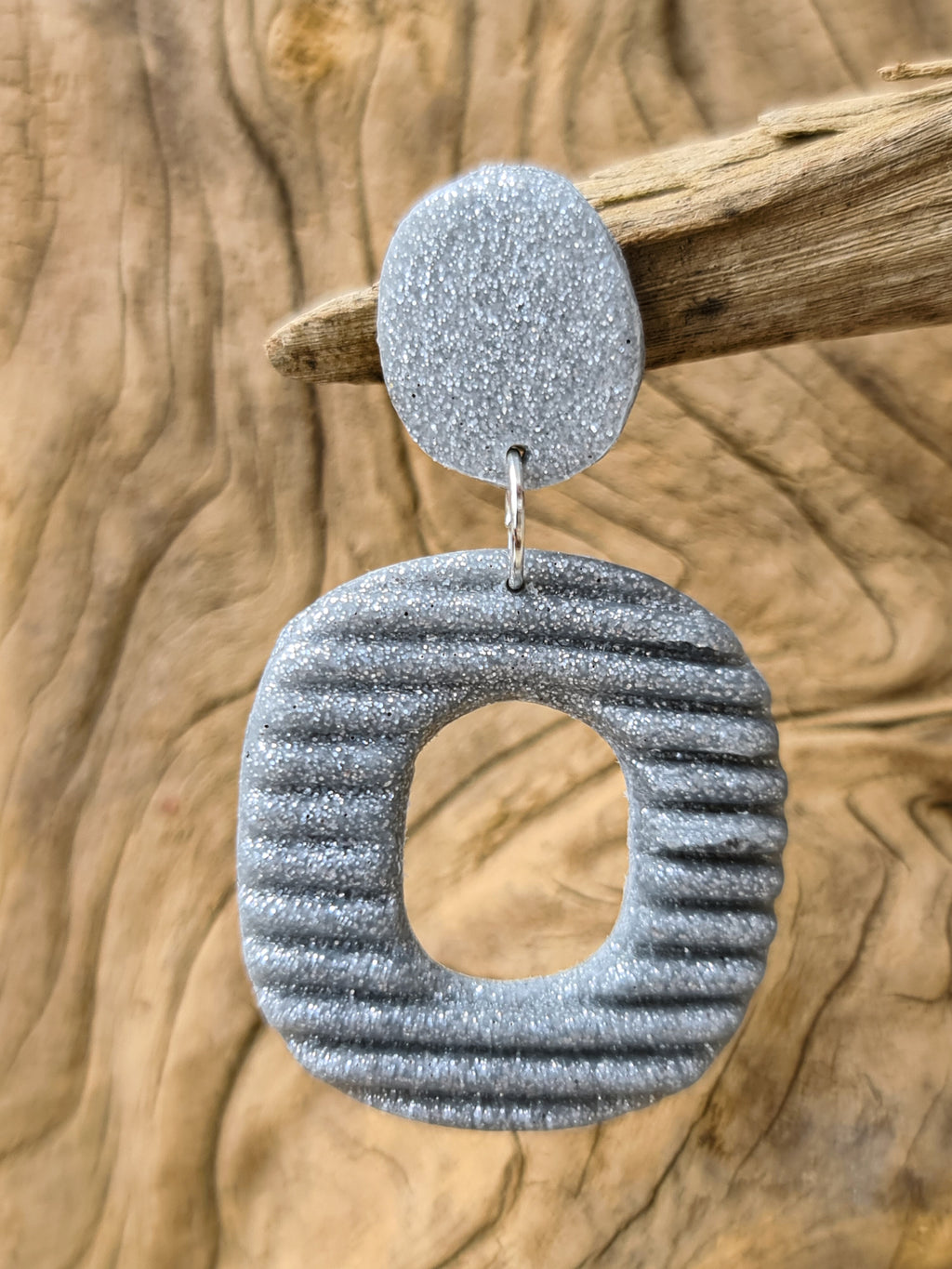 Silver Marble Hoop Earrings – Handmade Polymer Clay Statement Jewelry