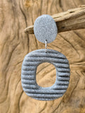 Silver Marble Hoop Earrings – Handmade Polymer Clay Statement Jewelry