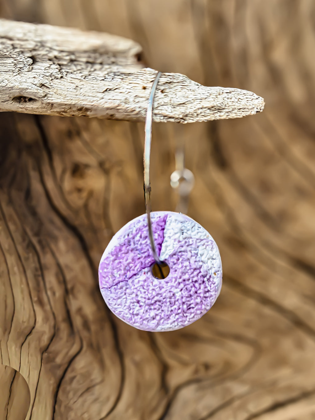 "Purple Haze" - Mix & Match Clay Earrings – Purple Flower & Patterned Disc (2-in-1 Set)