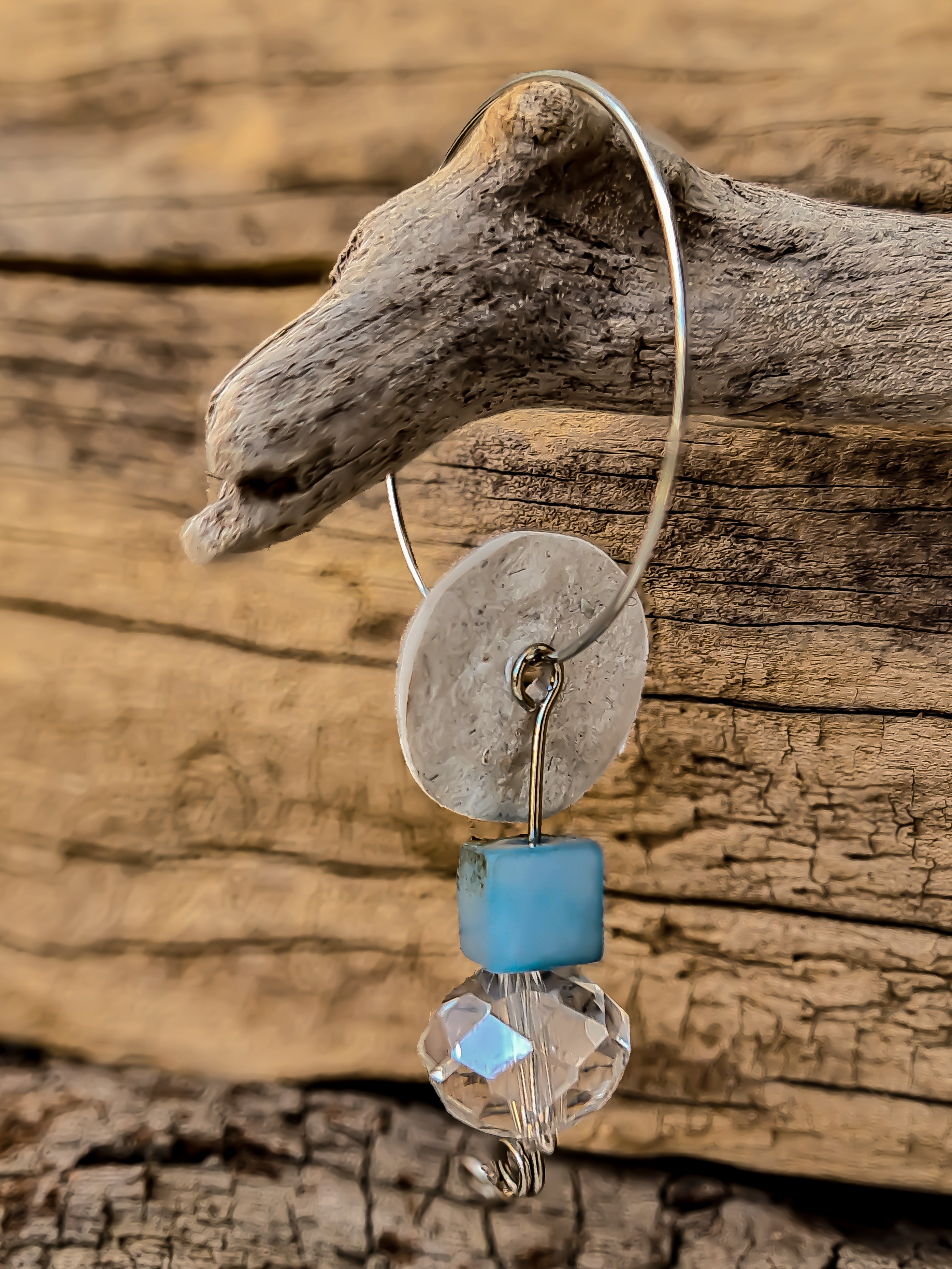 Blue Sky Clay & Crystal Dangle Earrings – Handmade Polymer Clay Jewelry