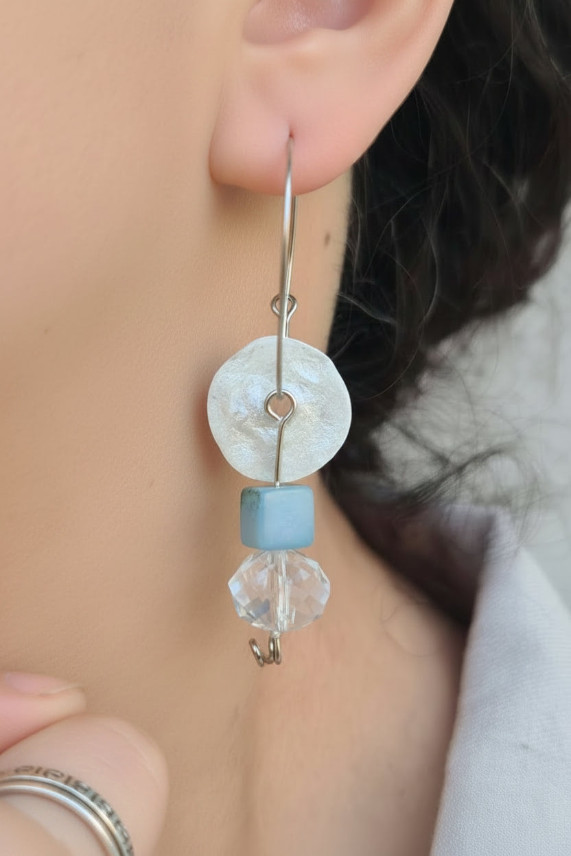 Blue Sky Clay & Crystal Dangle Earrings – Handmade Polymer Clay Jewelry