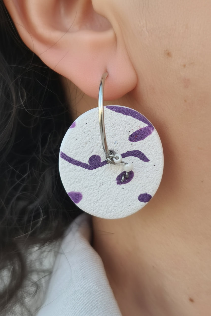 Purple Swirl Clay Hoop Earrings – Handmade Polymer Clay Statement Jewelry