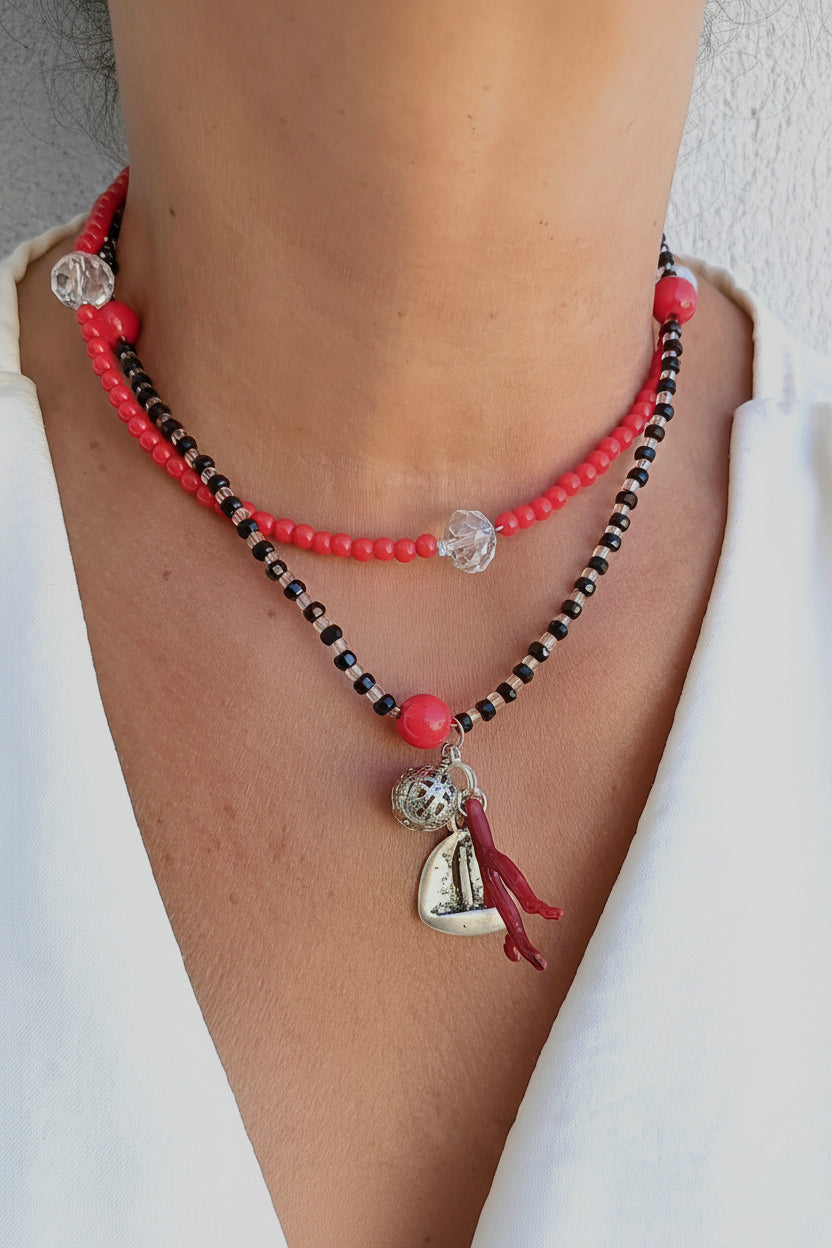 CORALIA - Double Layered Beaded Necklace