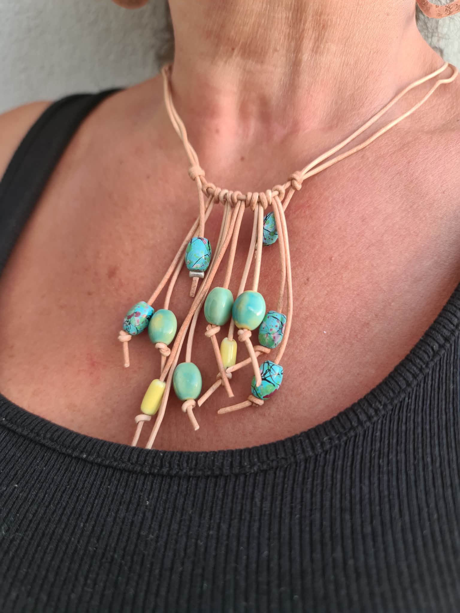 Turquoise Leather Tassel Necklace