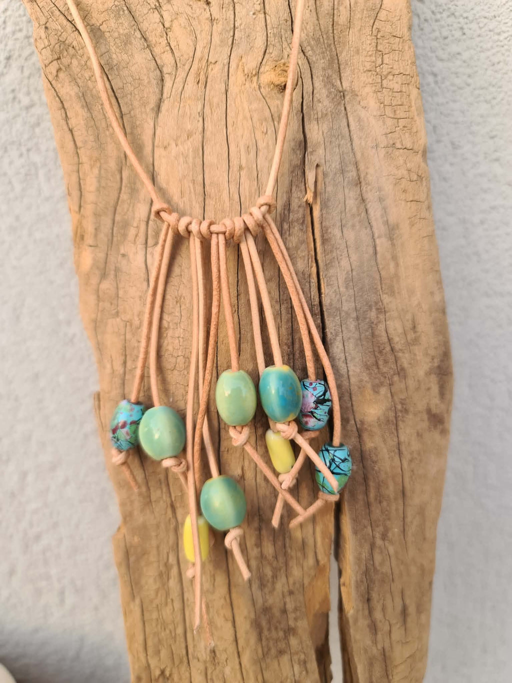 Turquoise Leather Tassel Necklace