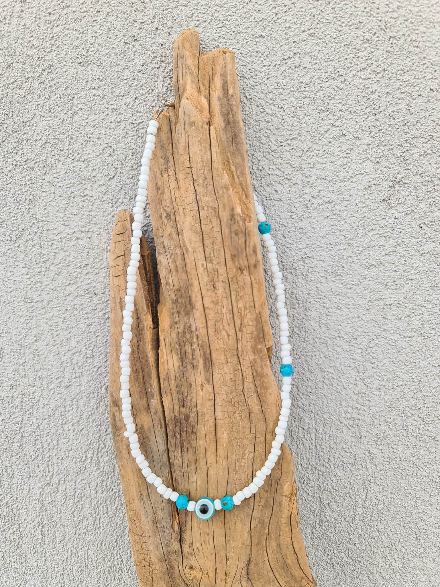 White & Turquoise Evil Eye Necklace