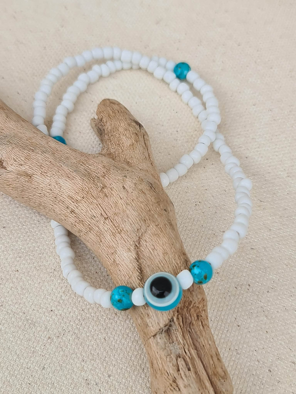 White & Turquoise Evil Eye Necklace