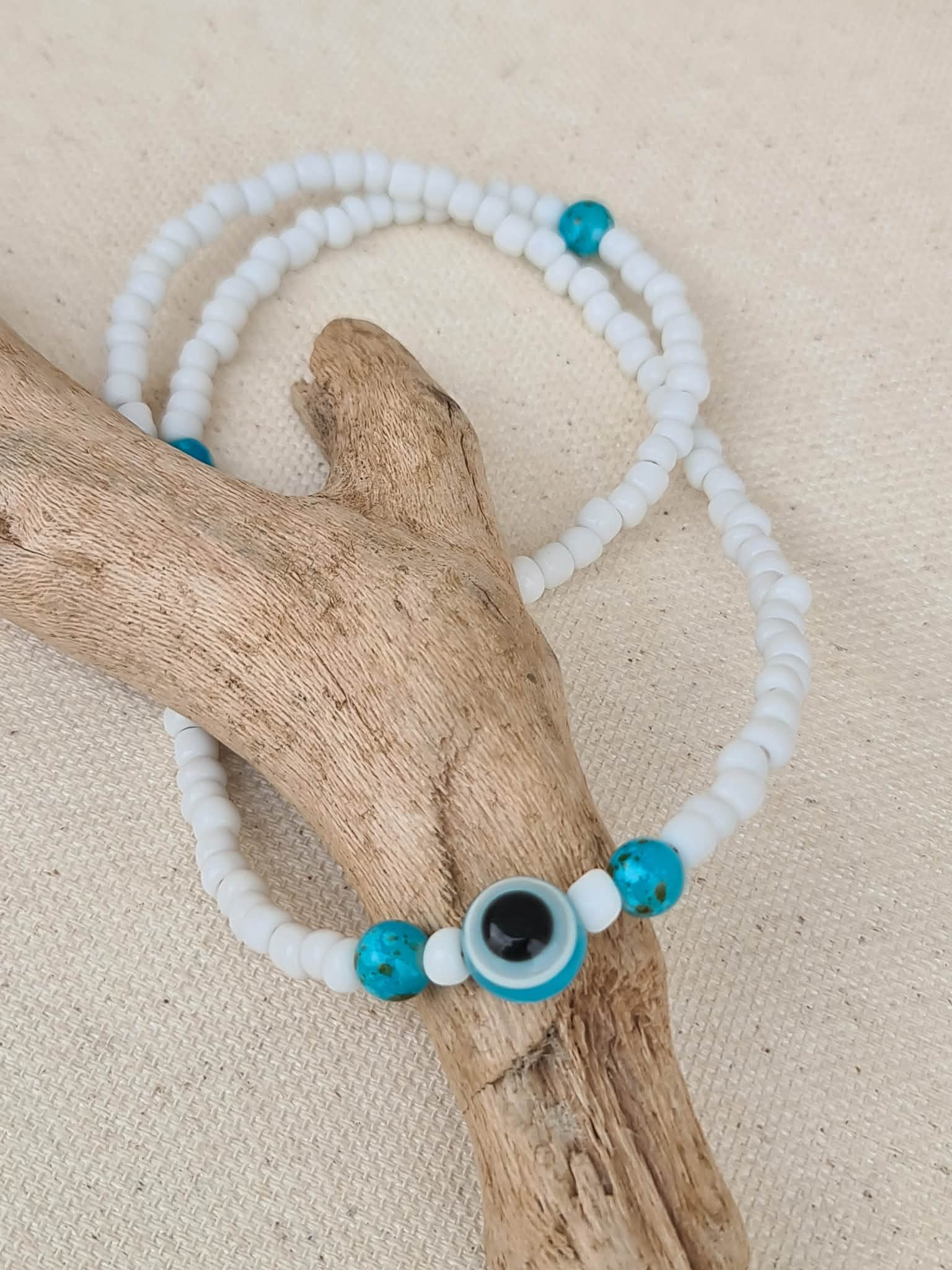 White & Turquoise Evil Eye Necklace