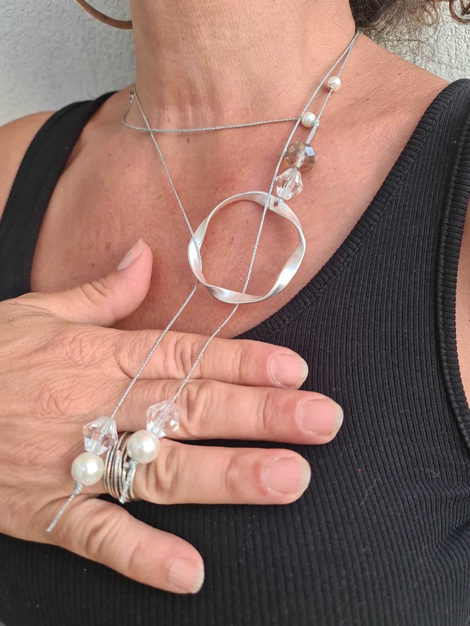 Pearl & Crystal Lariat Necklace