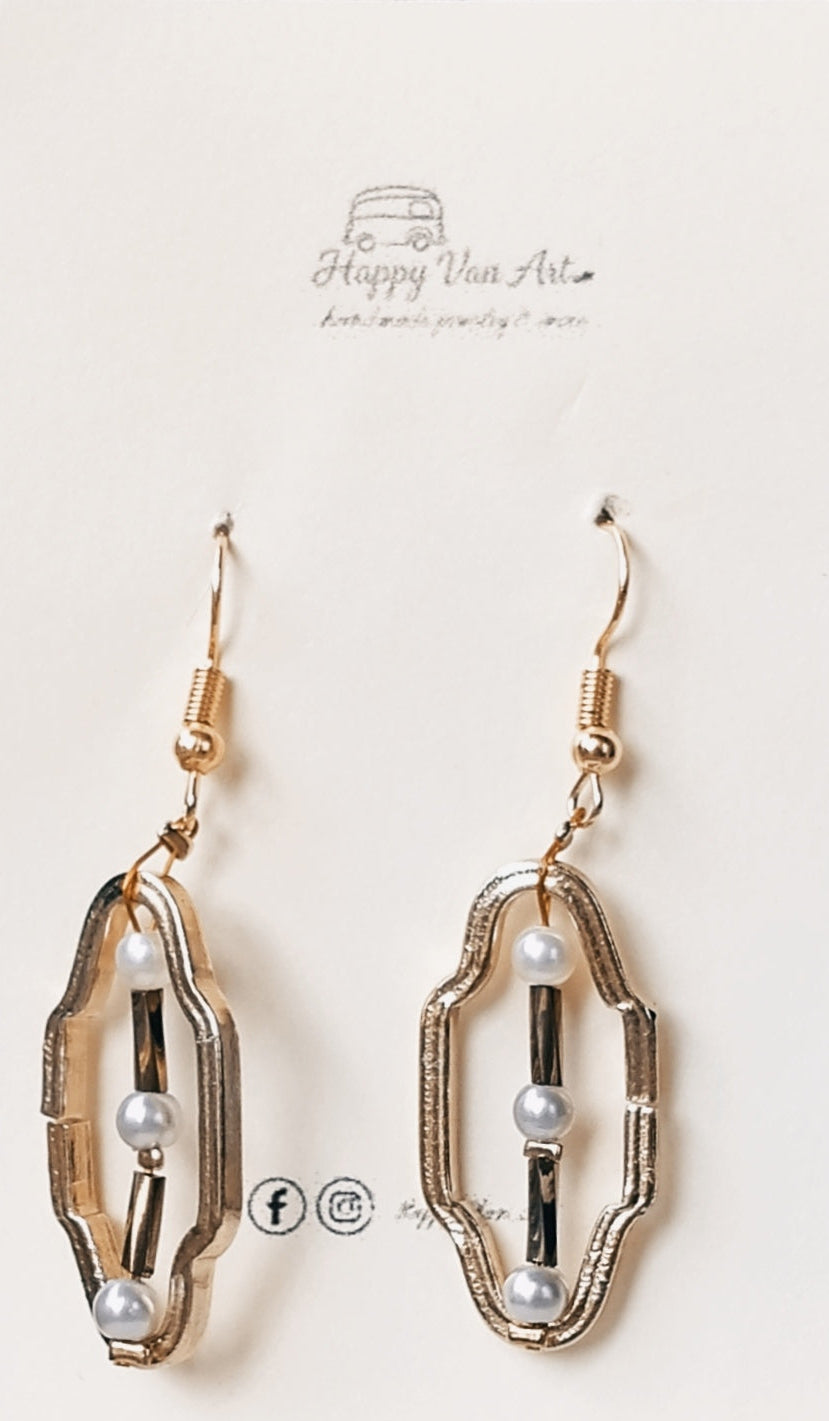 Geometric Pearl Drop Earrings - Minimal Elegant Statement