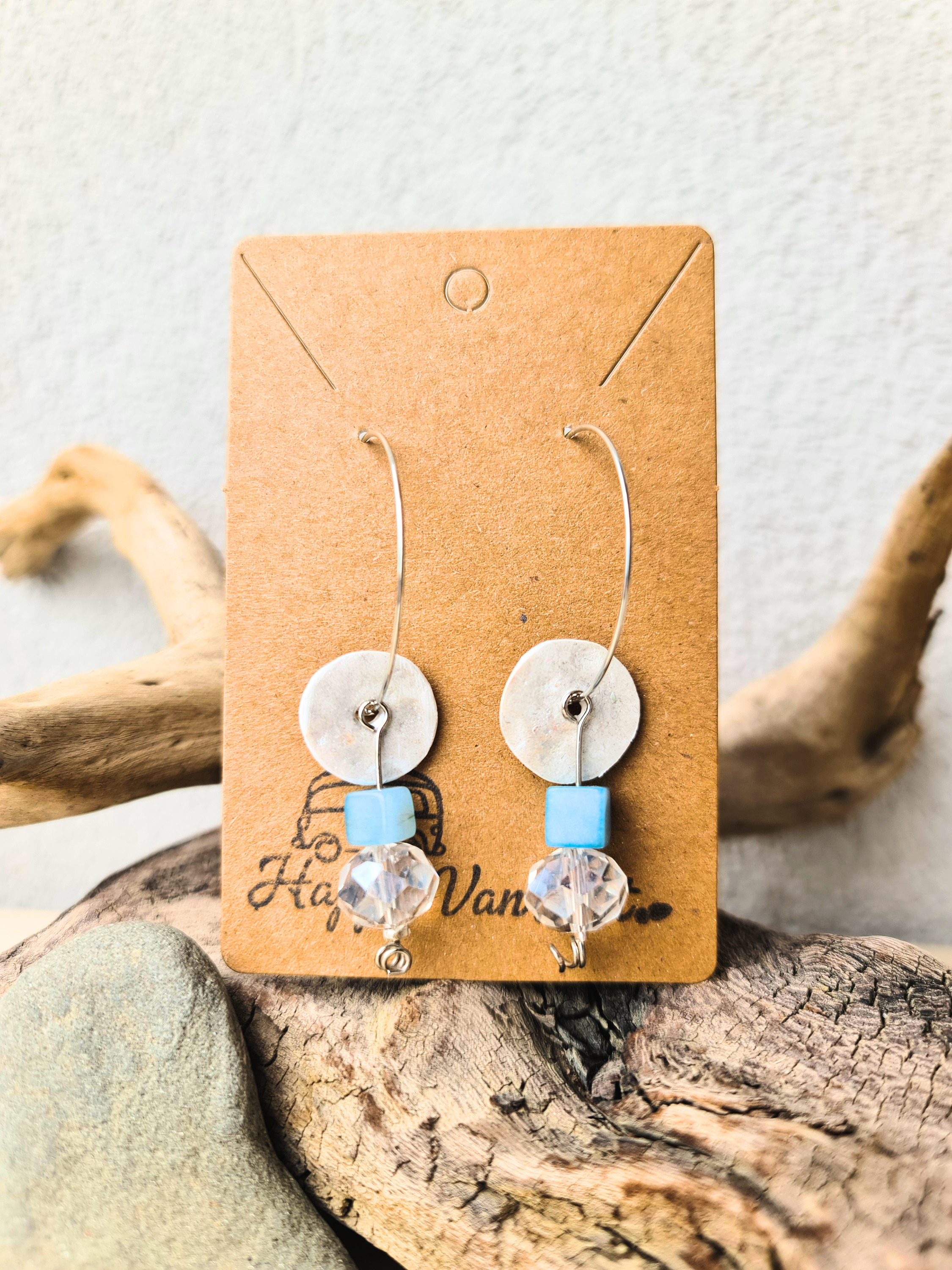 Blue Sky Clay & Crystal Dangle Earrings – Handmade Polymer Clay Jewelry