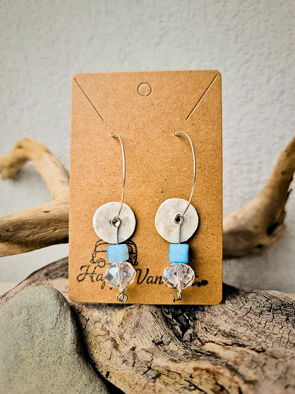Blue Sky Clay & Crystal Dangle Earrings – Handmade Polymer Clay Jewelry