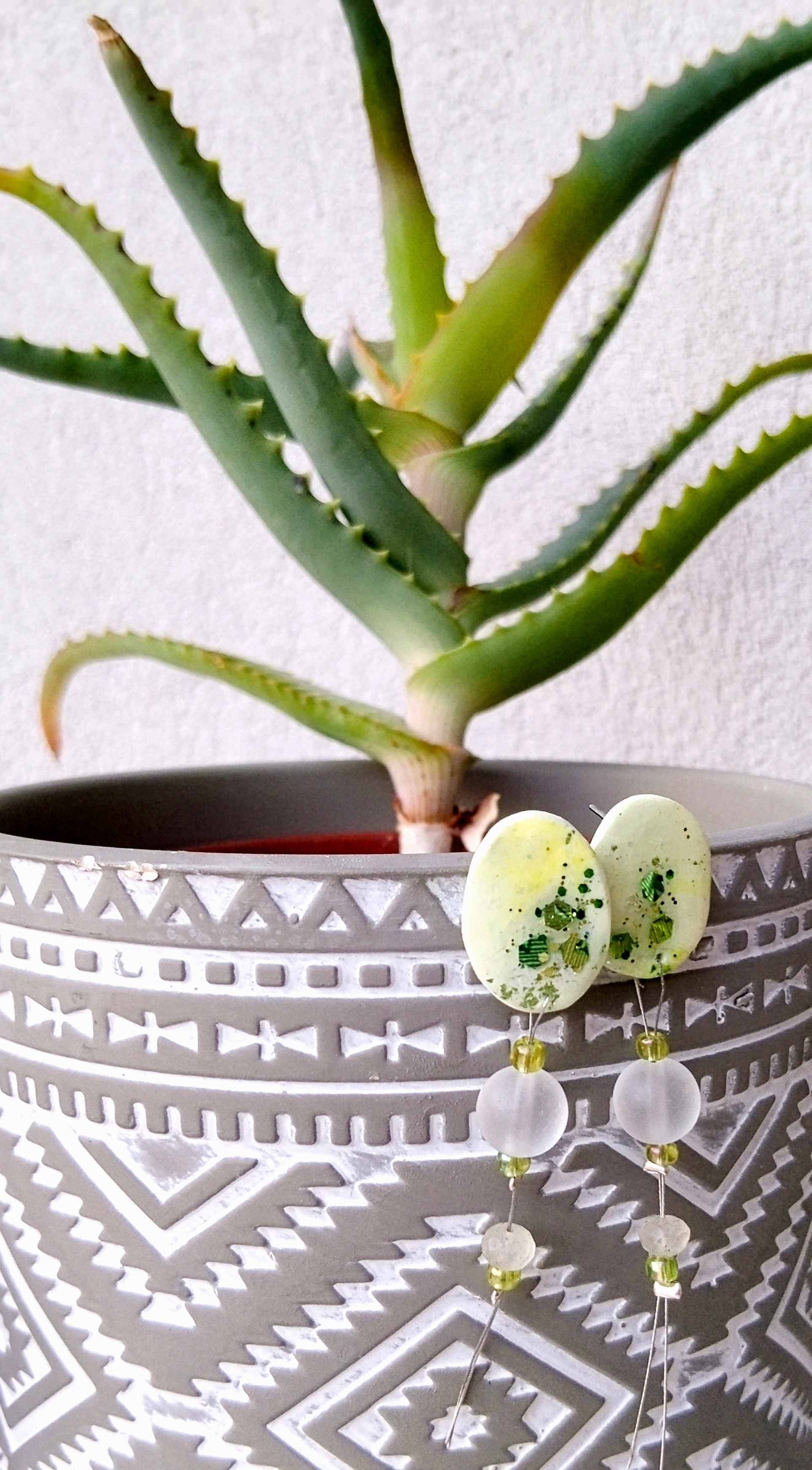 Green Splash Glass Drop Earrings – Elegant Handmade Statement Jewelry
