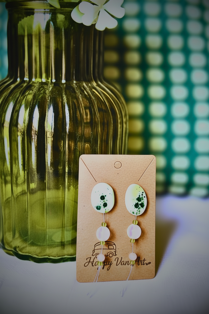 Green Splash Glass Drop Earrings – Elegant Handmade Statement Jewelry