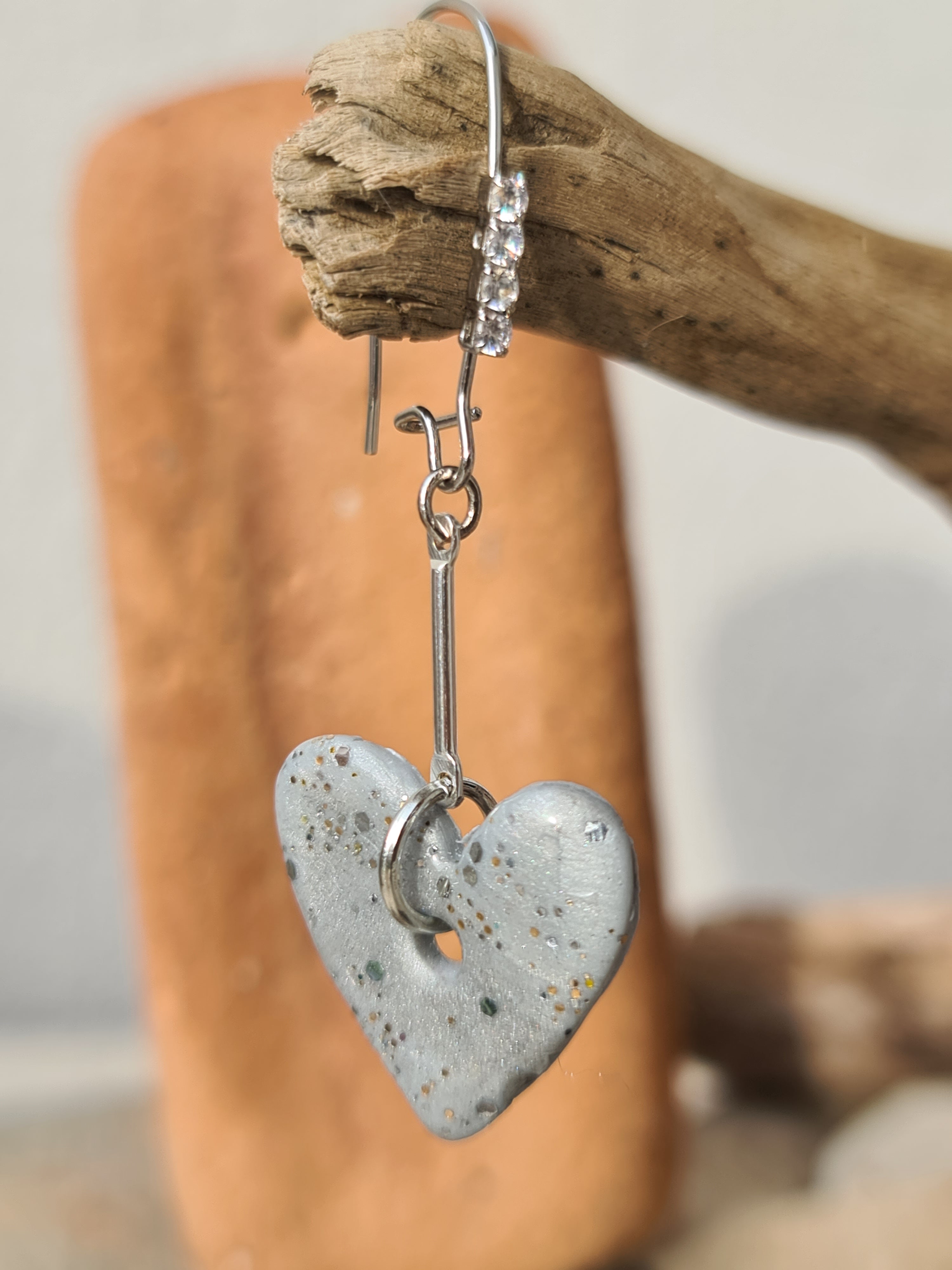 Gray Heart Dangle Earrings