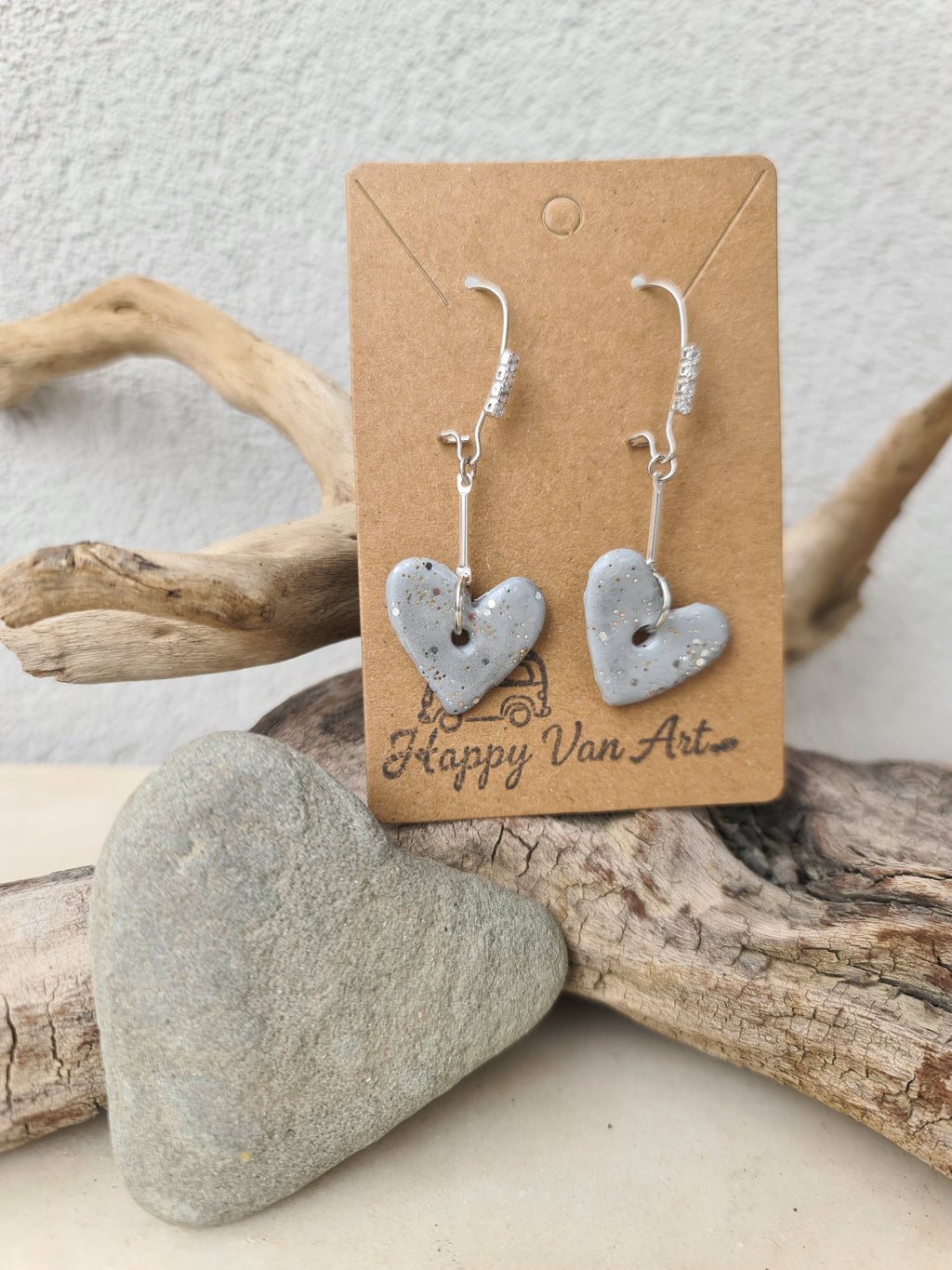 Gray Heart Dangle Earrings