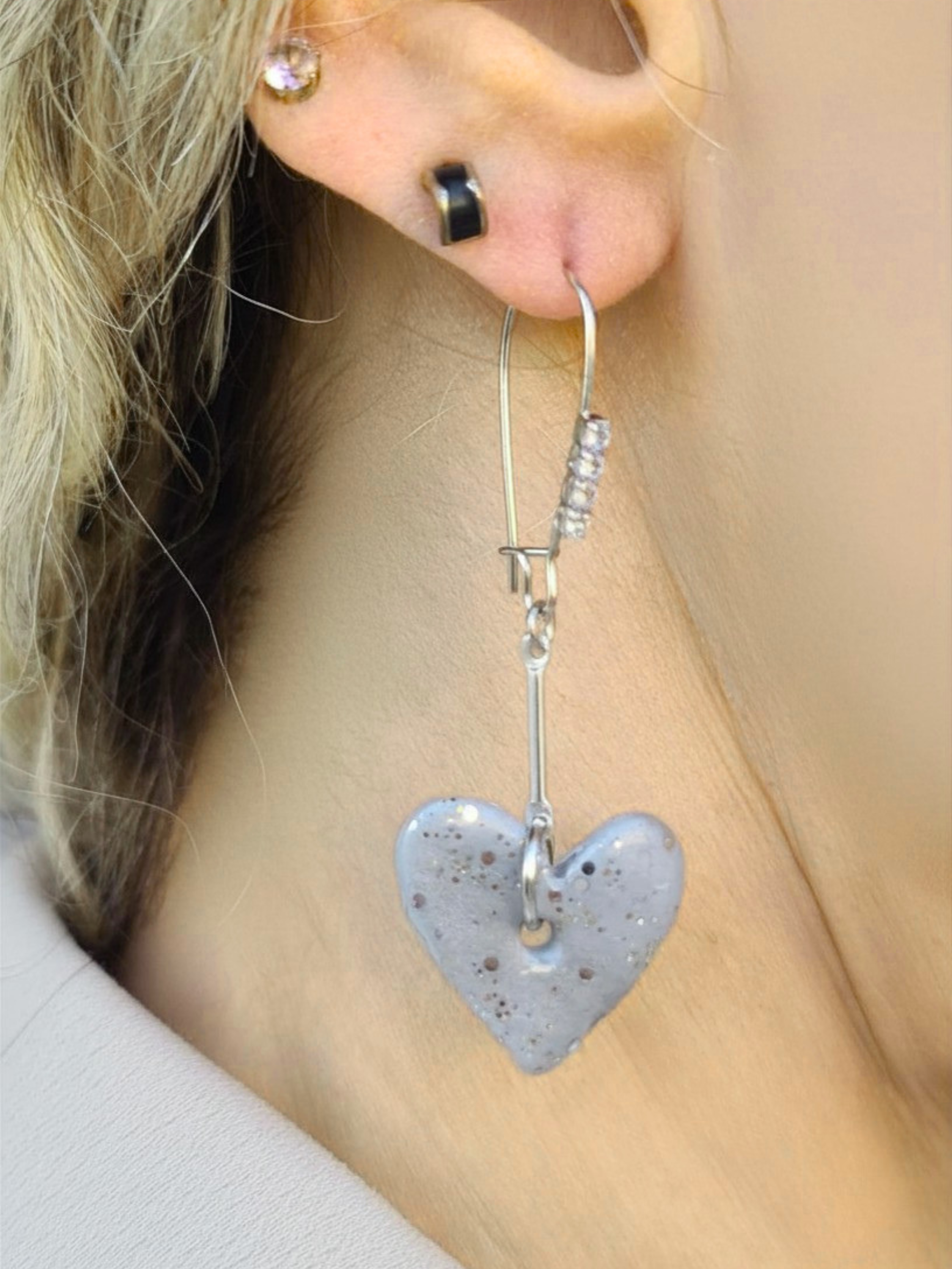 Gray Heart Dangle Earrings