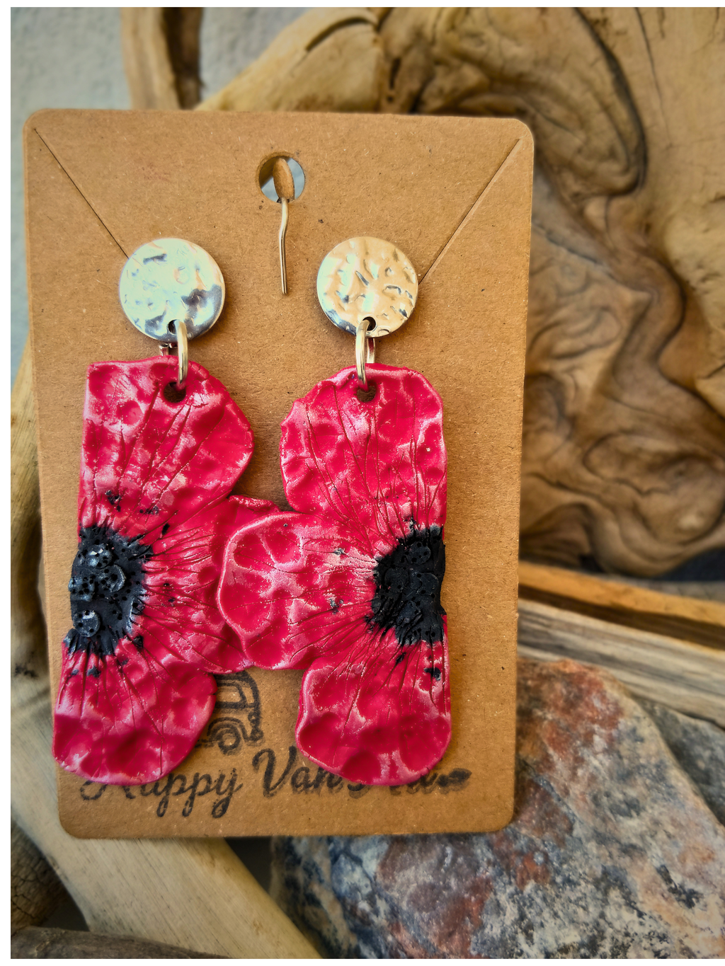 Red Poppy Flower Earrings