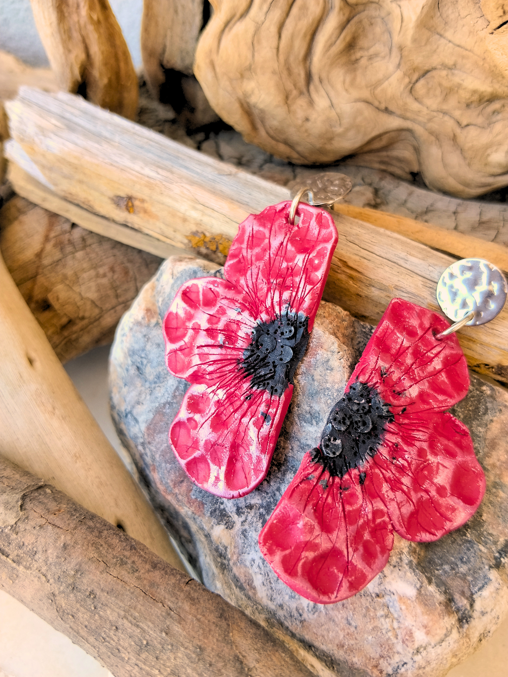 Red Poppy Flower Earrings