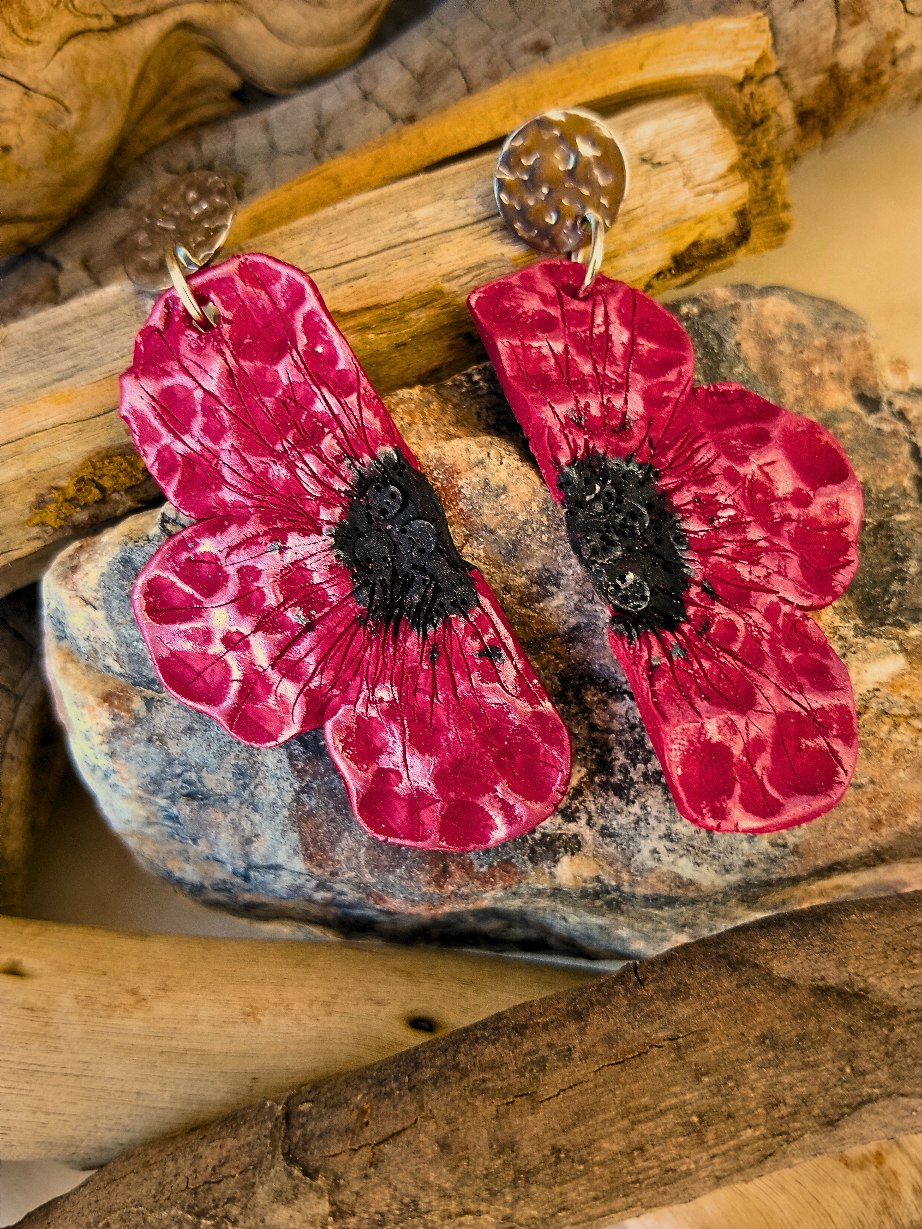 Red Poppy Flower Earrings