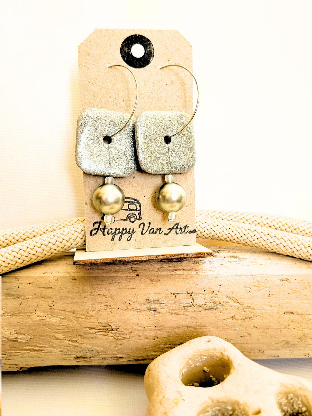 Silver Glitter Square Earrings