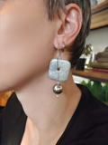 Silver Glitter Square Earrings